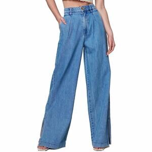BlankNYC Women's Blue Front Pleated Denim Wide Leg Jeans Size 29